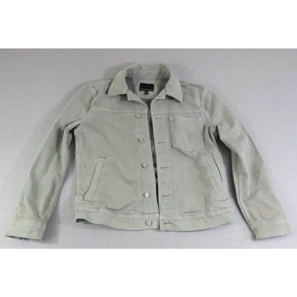 Banana Republic Womens M Cotton Canvas Cropped Trucker Jacket Sage Green Coat LN